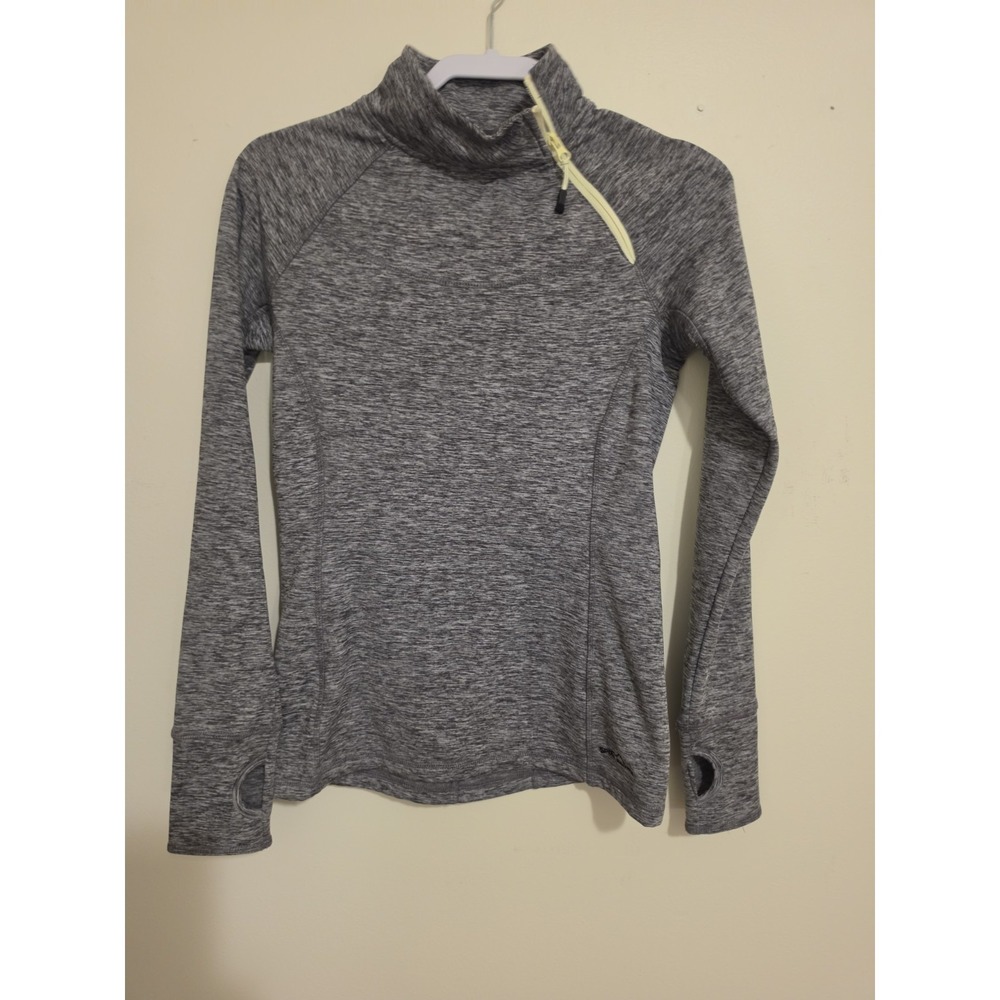 Eddie‎ Bauer Pullover Women S Grey Space Dye Asymmetrical 1/4 Zip Thumbhole Top